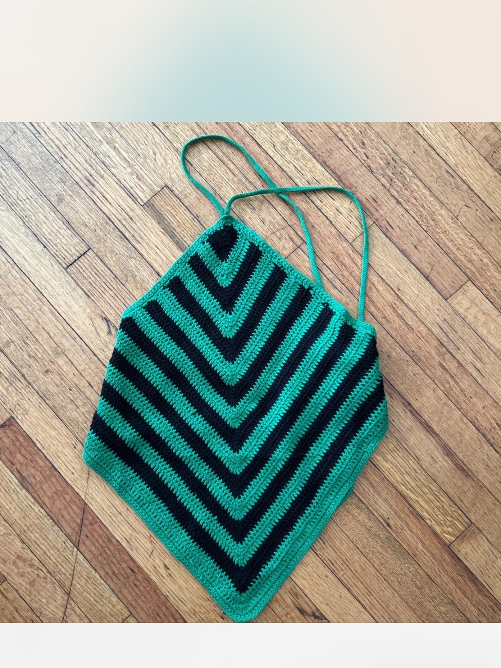 Forever 21 70’s Green & Black Chevron Crochet Halter Tie Top